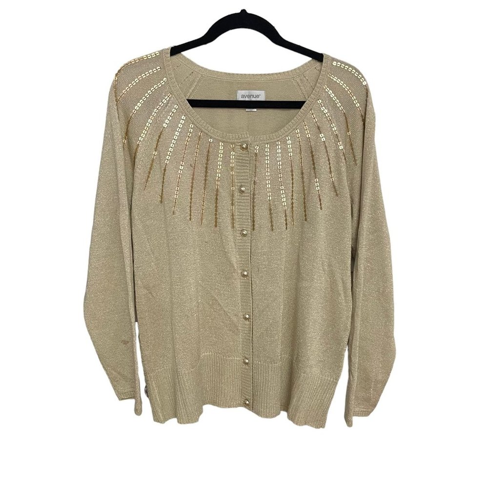 Avenue Women's Long Sleeve Sequence Tan Cardigan Plus Size‎ 14/16